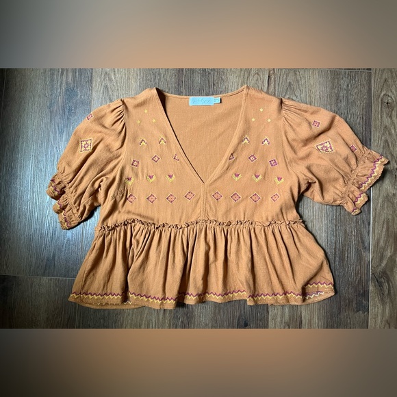 Petal & Pup Dawson boho embroidered linen blend blouse top size 12 - Picture 2 of 12